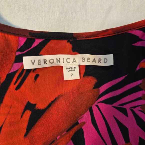 VERONICA BEARD Old Money Y2K Pevero Red Floral Stretch Silk Babydoll Top Size 2. - Picture 12 of 17